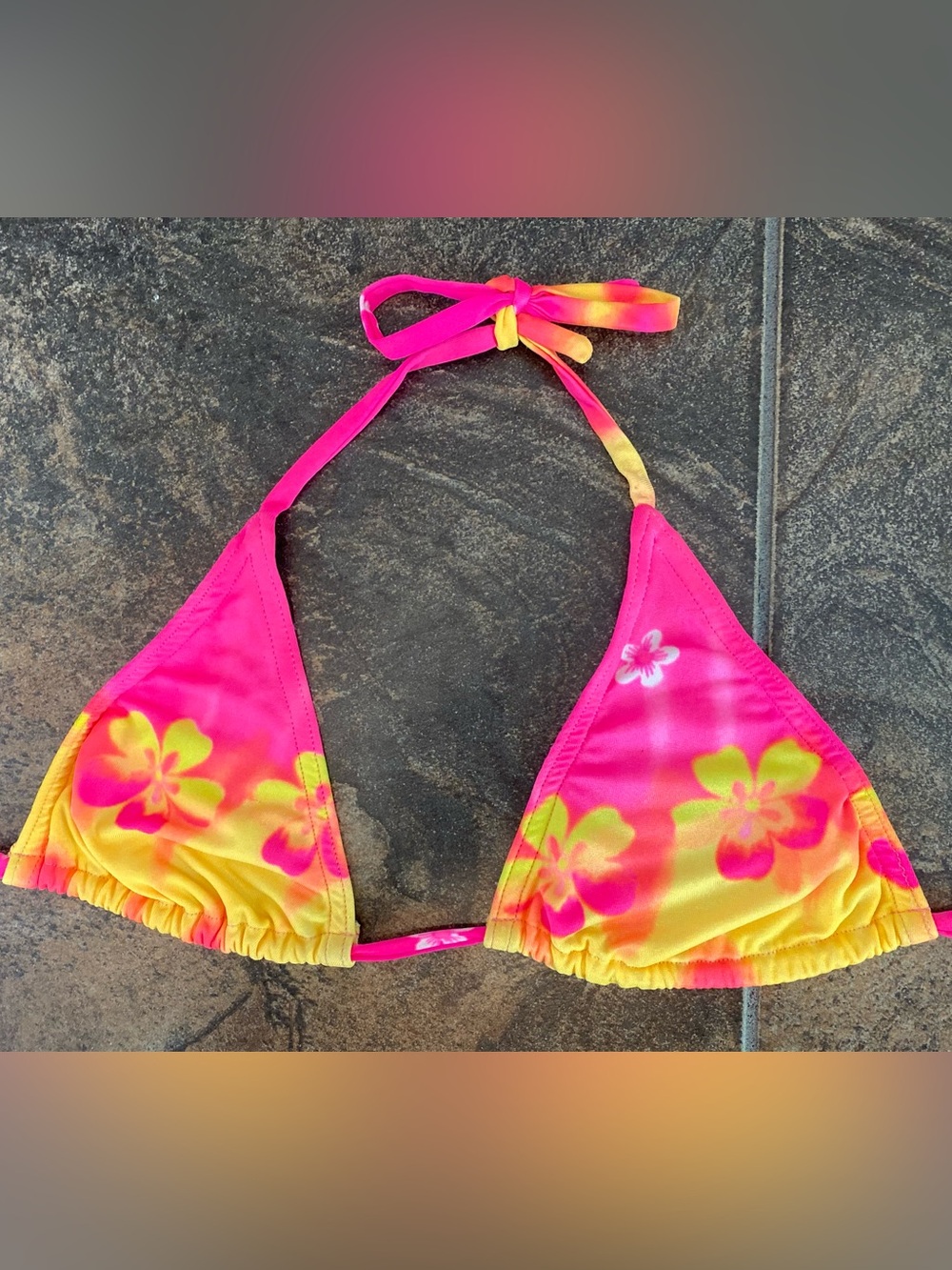 Y2K Vintage Pink & Yellow Floral Triangle Bikini Top